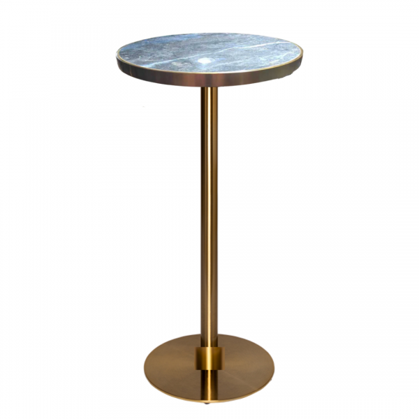 Brass Cocktail Bar Table Hire in Blue Marble