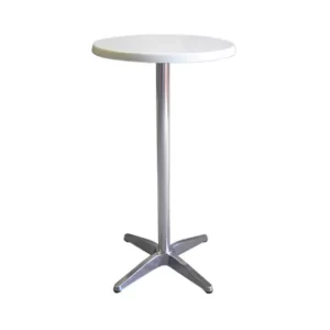 Stainless steel cocktail bar table with white round table top 