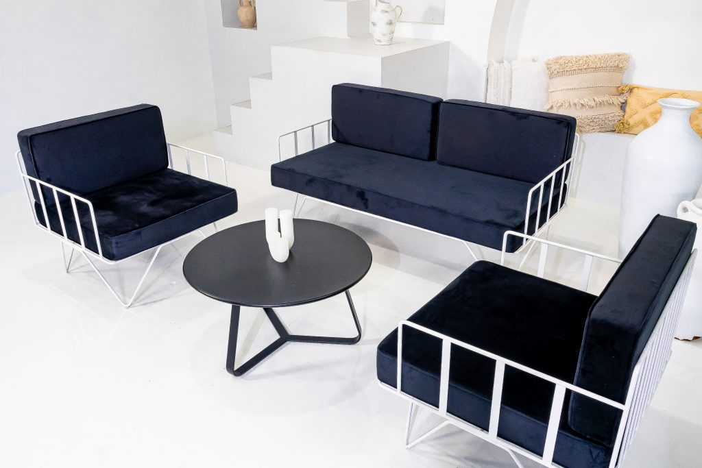 Black Wire Lounge with velvet cushions