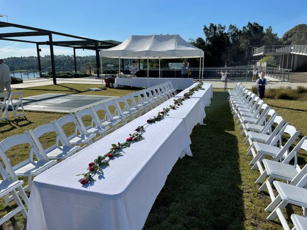 trestle table set up wedding