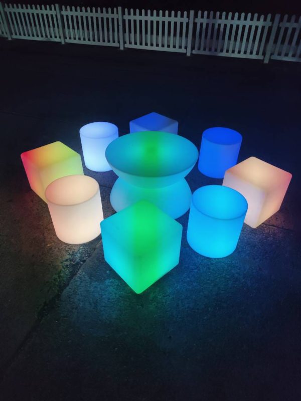 glow coffee table, glow cylinders glow cubes