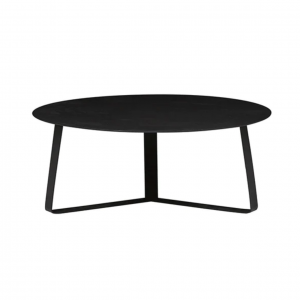 black round coffee table hire with three connected legs