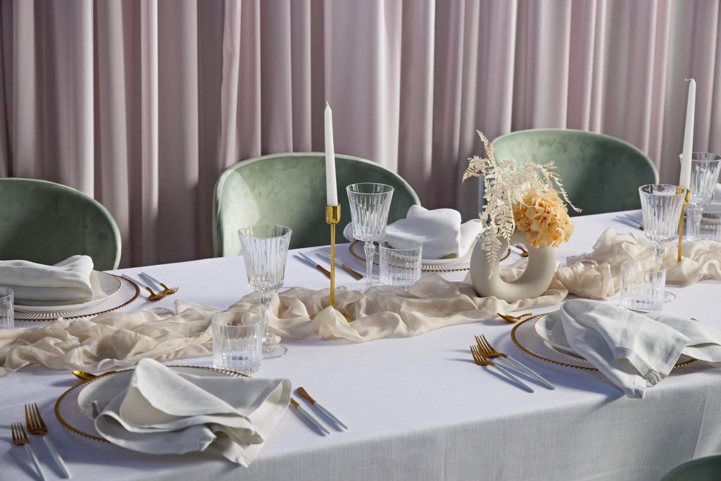 table and white linen hire 