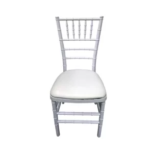 white tiffany chair hire and white cushions