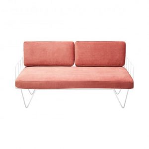 white wire sofa lounge with pink cushions