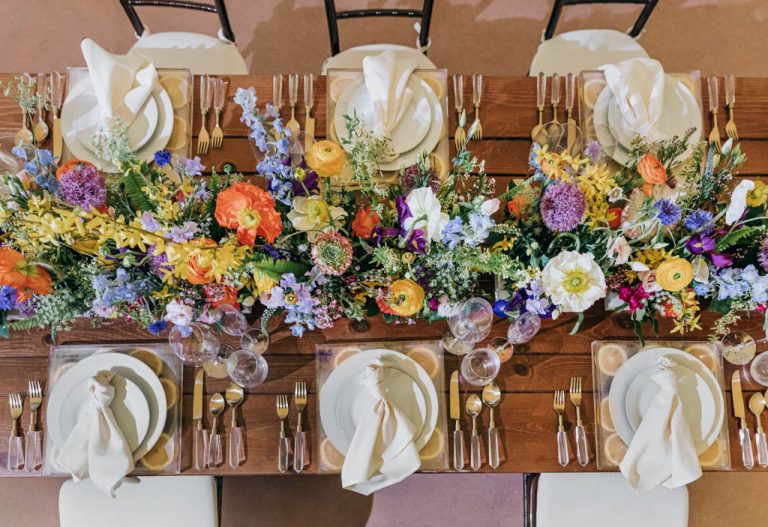 table set up with colourful florals
