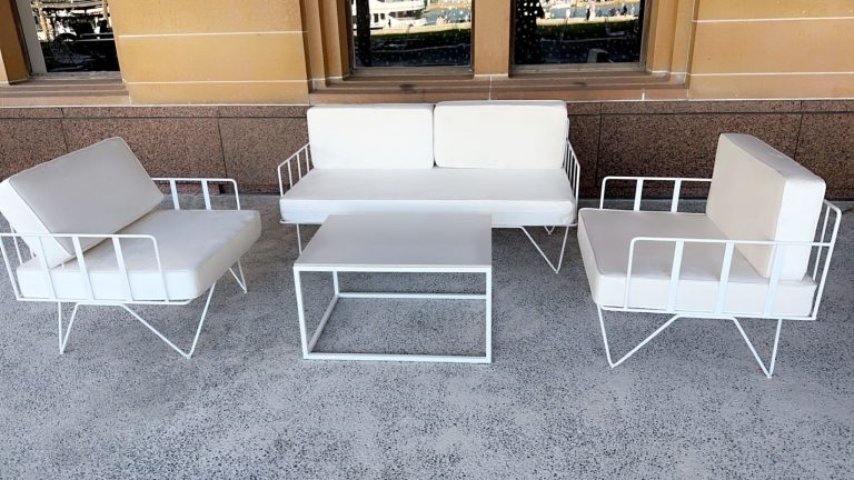 white wire furniture with coffee table