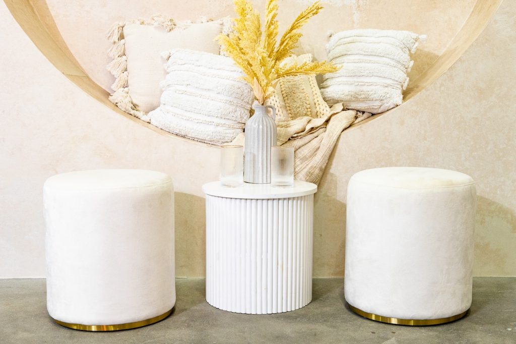 White velvet ottoman stool